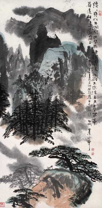 秦岭云 丁卯(1987)年作 山水 立轴